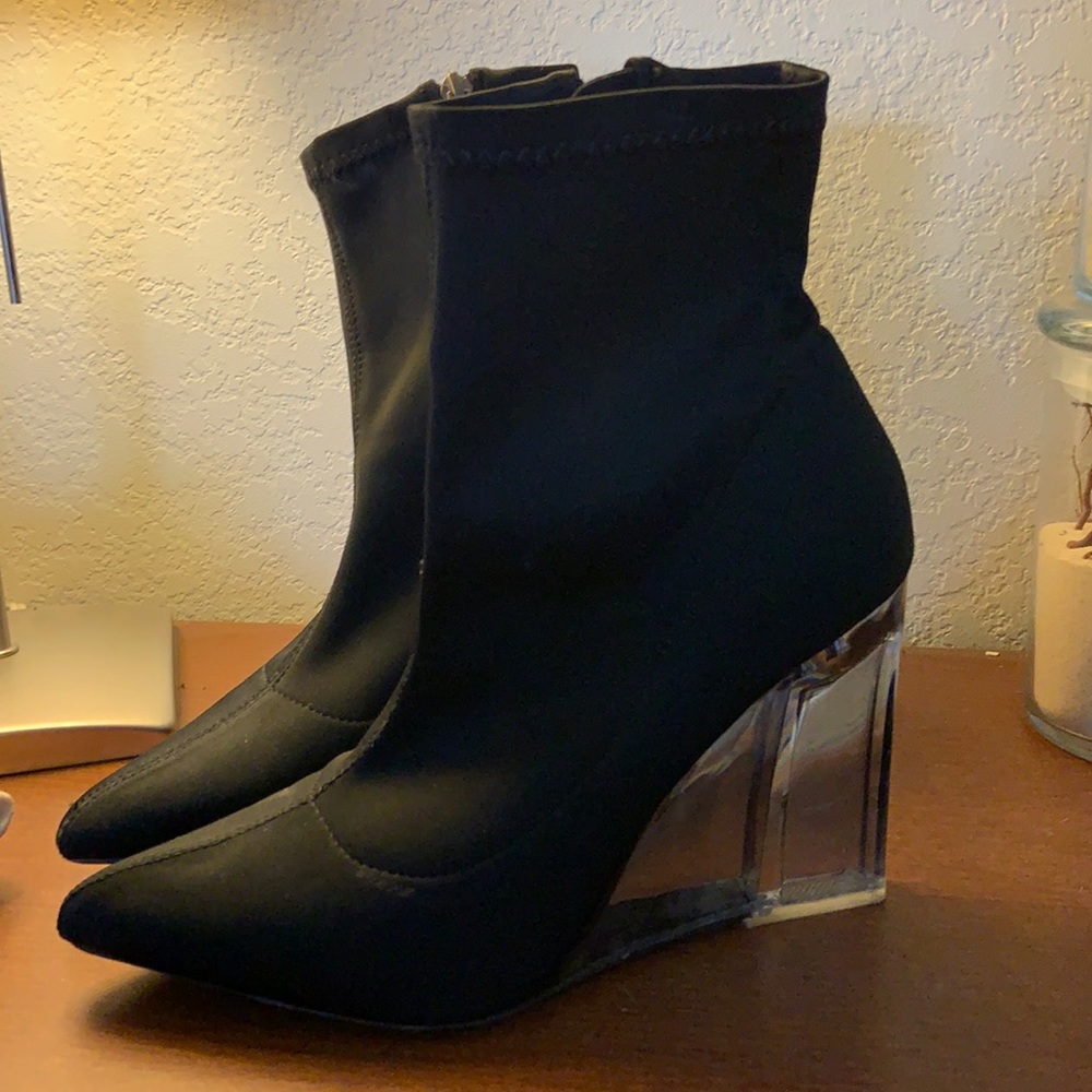 Black, stretch wedge booties